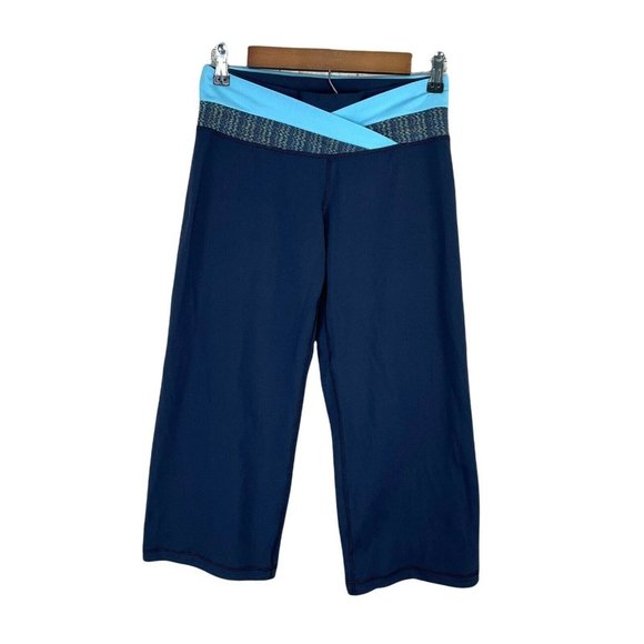 Lululemon 6 Dharana Crop Pants Inkwell Blue Zip Pocket Loose Wide Hyper Stripe - Picture 2 of 8